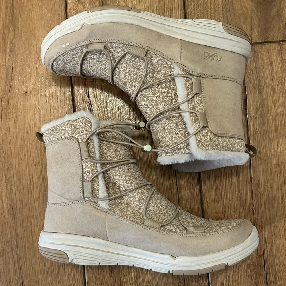 Ryka Aubonne Women's Ankle Bungee Lace Camel Brown Boots Women’s 10 Wide EUC